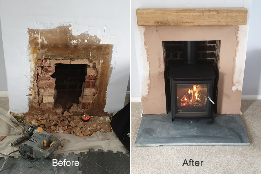 Open Up Chimney Fireplace and Install a Woodburner in Tiverton
